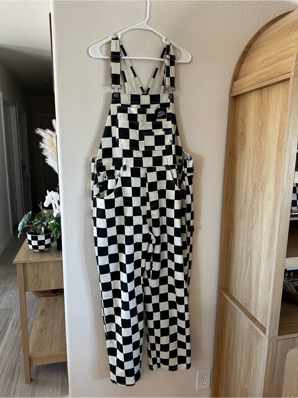 Hell Babes Born Bad Washed Cotton Overalls- Checkered